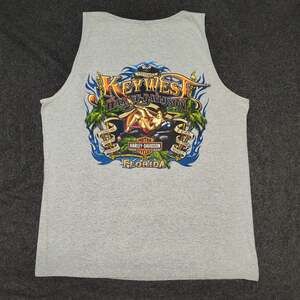 VTG Harley-Davidson Men's Tank Top XL Gray Key West Pin-Up Girl Biker Motorcycle
